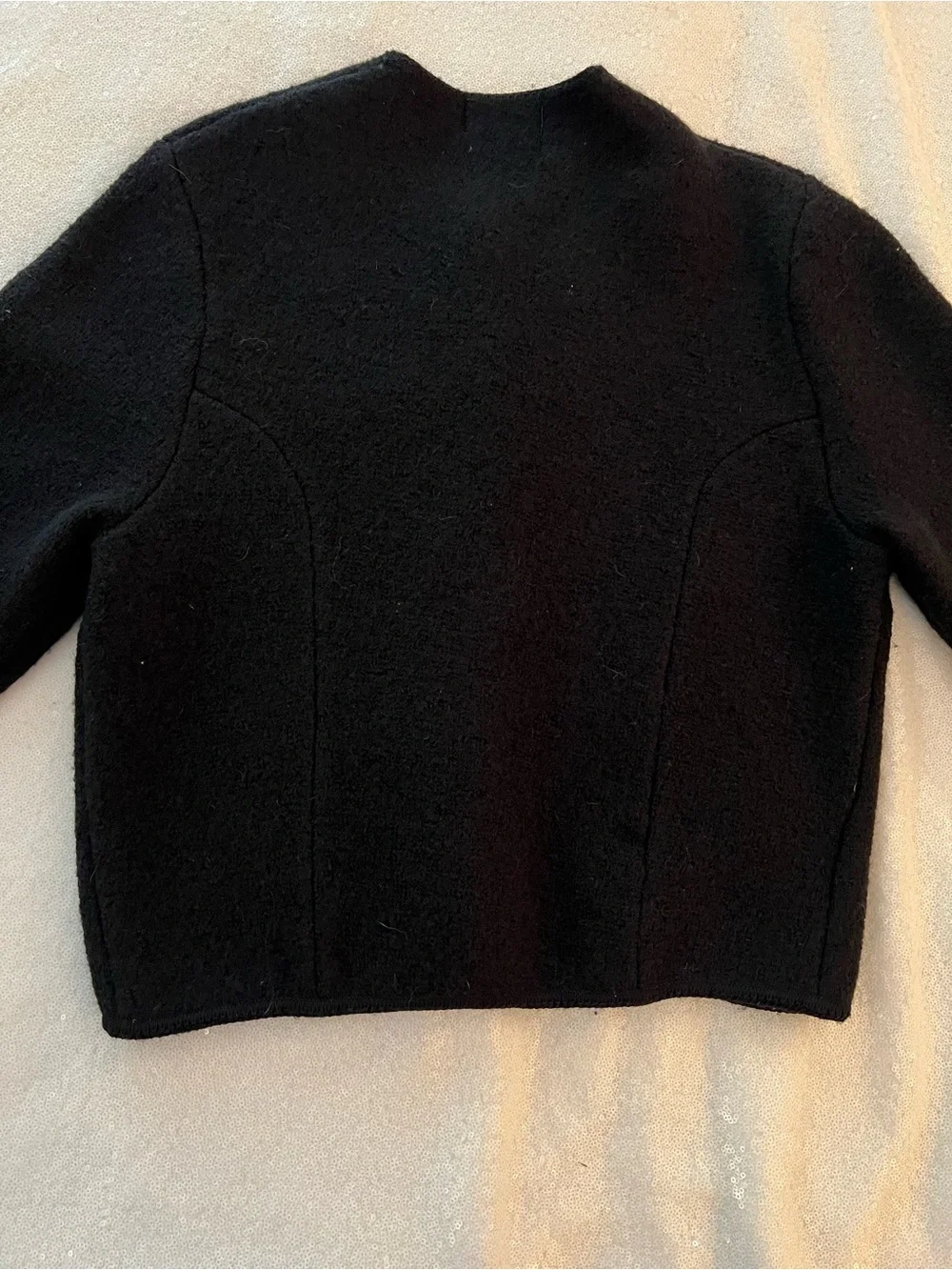 Vintage 1990s Tally Ho Black Cardigan Jacket with Gold Buttons and Scalloped Hem